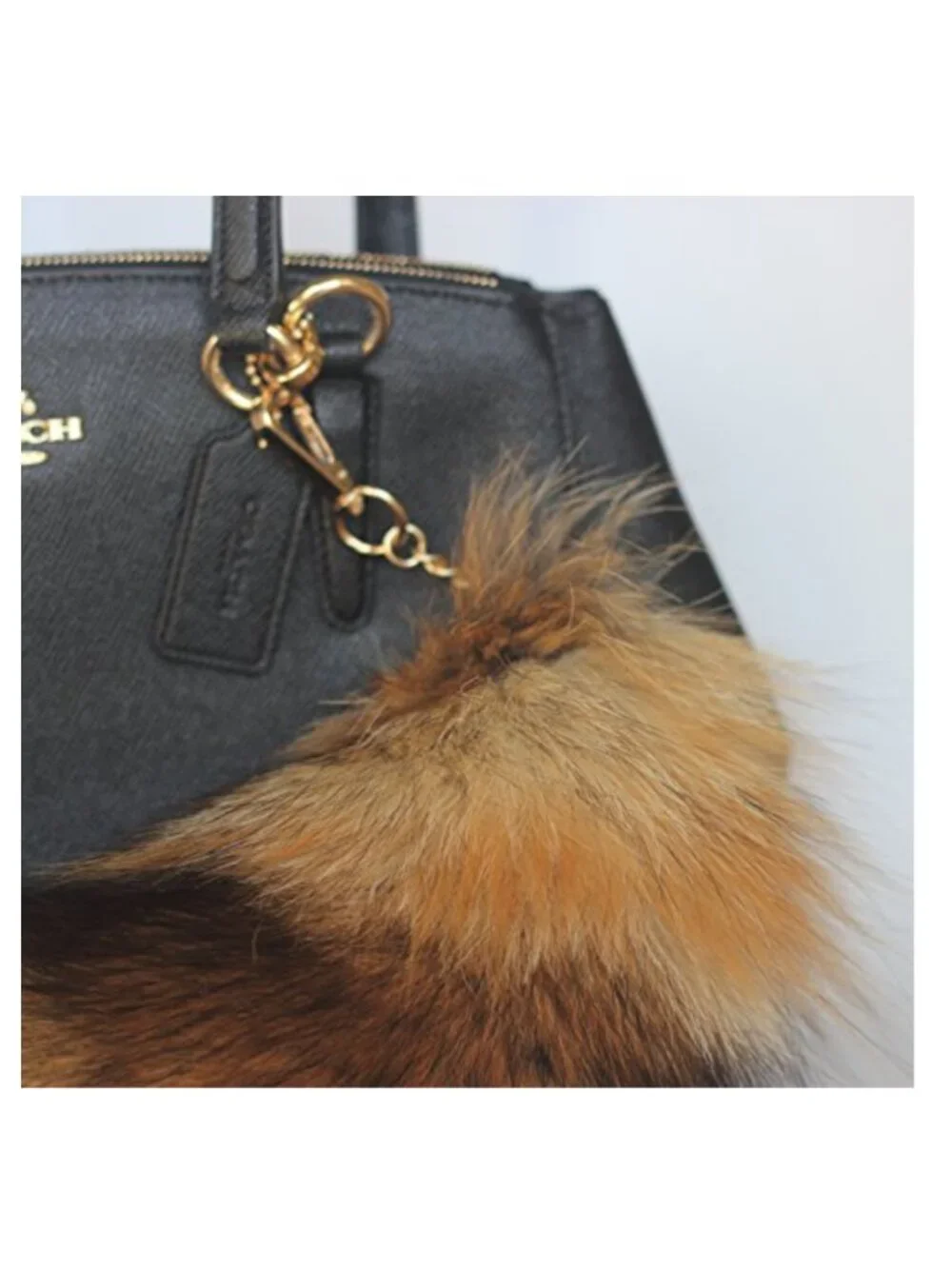 Genuine Fox Fur Tail Keychain - Gold-Plated Clasp Bag Charm